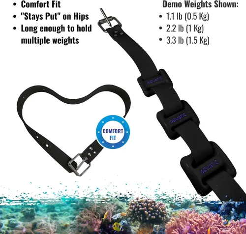 Vista 3 de Cinturón de peso de buceo de silicona negra de 50 pulgadas (4.2 ft) con hebilla de rodillo de acero inoxidable 316