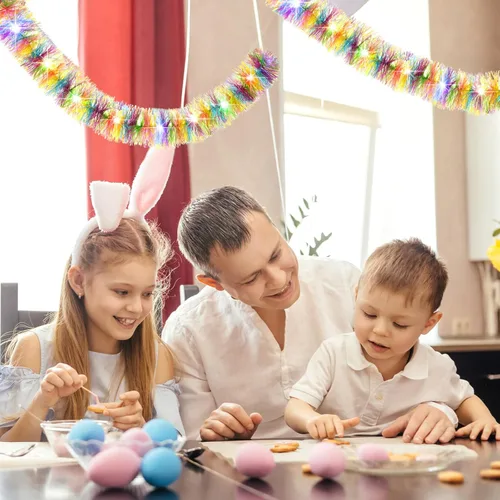 Vista 6 de Chuangdi Guirnalda de oropel de Pascua de 16.4 pies con tira de luces LED, guirnalda de alambre metálico con alambre metálico, decoración