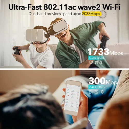 Vista 3 de Enrutador WiFi: el enrutador Wi-Fi inteligente AC2100 de doble banda se actualiza a 2033 Mbps (5G) de alta velocidad, cuenta con MU-MIMO, 4 puertos