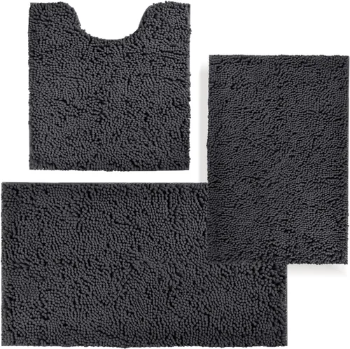 Vista 12 de Juego de alfombras de baño de 3 piezas, tapetes de baño para baño antideslizantes, alfombras de baño de felpilla gruesa, suaves y absorbentes, juego
