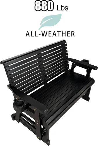 Vista 4 de Hamaca de patio Fortune Candy con portavasos, alta parte posterior enrollada y asiento perfilado profundo, resistente de 800 libras (Negro, 2 plazas)