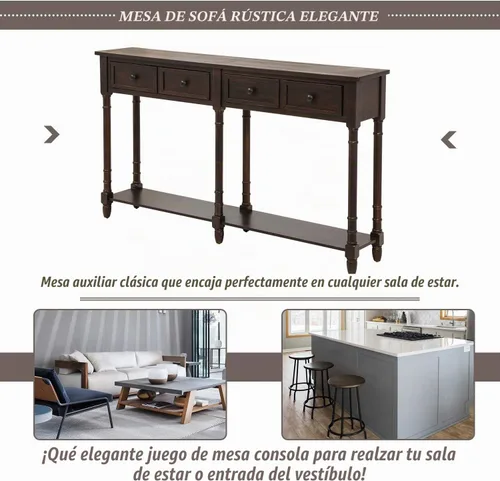 Vista 7 de P PURLOVE - Mesa consola de madera con cajón, 58 pulgadas de largo, color Espresso