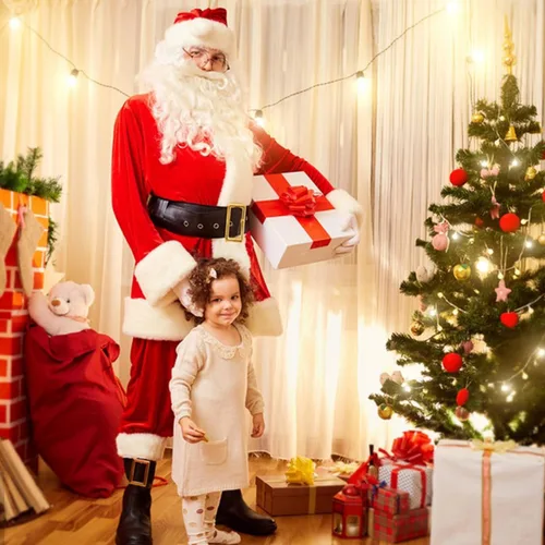 Vista 5 de Aotiooy Disfraz de Papá Noel, 10 piezas, traje de Papá Noel, para adultos, para hombres y mujeres, disfraz de Papá Noel para fiesta de Navidad
