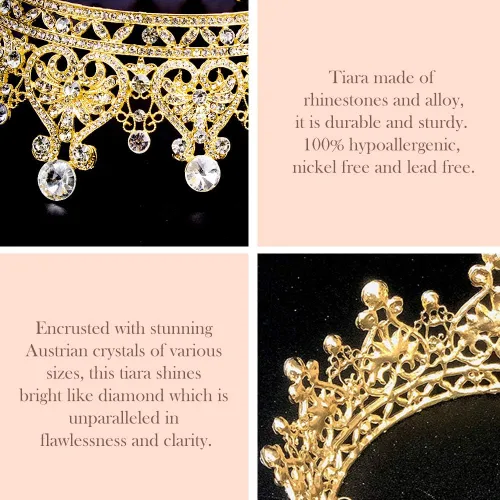 Vista 7 de COCIDE Corona para mujer, coronas y tiaras de cristal para niñas, diadema redonda completa de boda, accesorios para el cabello, para cumpleaños