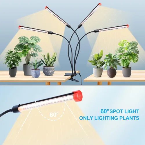 Vista 4 de GameChanger! Luces de crecimiento de 36 W, no 15 W, 4 cabezales con clip fuerte para plantas de interior con temporizador, mejor regalo para amantes