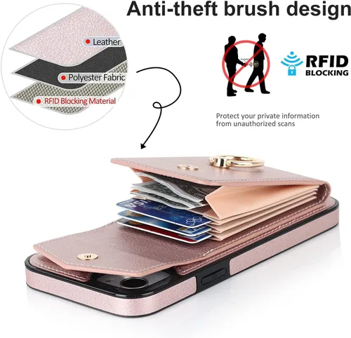 Vista 4 de Asuwish Funda de teléfono para iPhone 13 de 6.1 pulgadas, funda tipo cartera con protector de pantalla de vidrio templado y anillo de bloqueo RFID