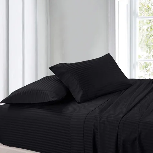 Vista 2 de sheetsnthings Juego de 2 fundas de almohada de 300 hilos, tamaño Queen, color negro a rayas