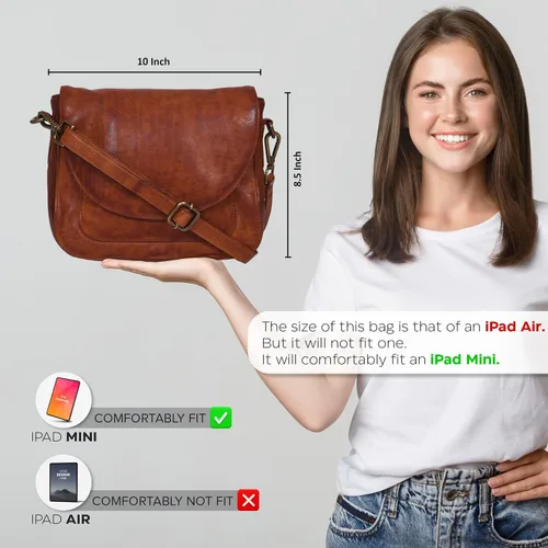 Vista 3 de Pequeño bolso cruzado de cuero genuino de aspecto vintage para mujer