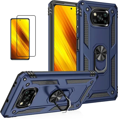 Vista 53 de Funda para Xiaomi POCO X3 NFC /X3 Pro con protector de pantalla, armadura de protección militar híbrida resistente a prueba de golpes, funda Negro