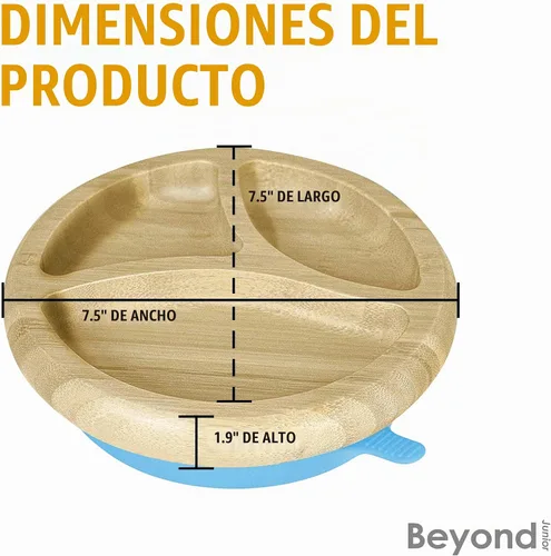 Vista 6 de Abiie Octopod Bamboo Dish & Spoon - Plato de succión para bebé - 4 meses y Azul-RP (placa redonda)