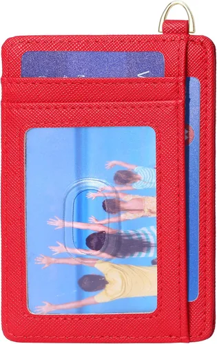 Vista 14 de Badiya Tarjetero delgado minimalista para tarjetas de crédito, bolsillo frontal con bloqueo RFID, estuche compacto para tarjetas con ventana