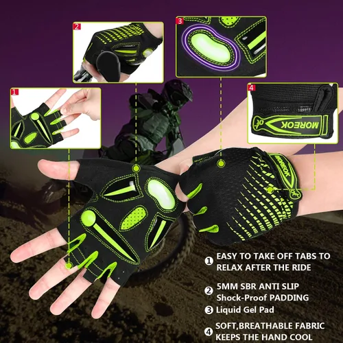 Vista 2 de MOREOK Guantes de ciclismo para hombresmujeres-almohadilla de gel de 0.197 in guantes de ciclismo de medio dedo bicicleta de carretera MTB guantes