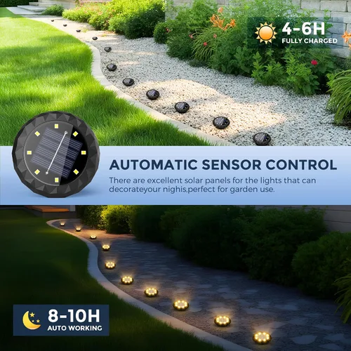 Vista 4 de SOLPEX Mini luces solares de tierra, paquete de 12 luces solares para caminos al aire libre, impermeables, luces de jardín para entrada, pasarela