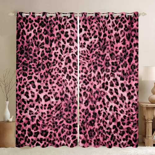Vista 11 de Feelyou Purple Leopard Print Blackout Curtains Black Wild Safari Darkening Drapes for Bedroom Living Room Decor Cheetah Fur Wildlife Thermal