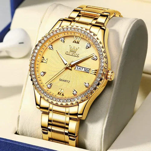 Vista 4 de OLEVS Men's Luxury Stainless Steel Watches, Big Face Gold Men Quartz Analog Watches Fashion 30M Waterproof Casual Wrist Watch with Day Date Diamond