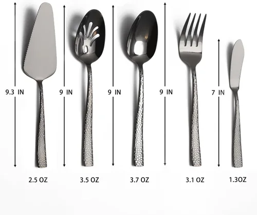Vista 2 de Juego grande de utensilios de servir para anfitriona, cucharas de servir martilladas de acero inoxidable resistentes, cucharas ranuradas, tenedor