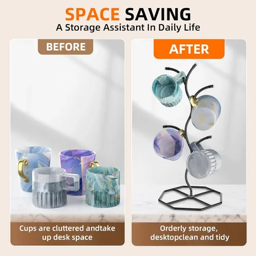 Vista 3 de Beesini 2 paquetes de soportes para tazas de café en forma de árbol, soporte de metal para tazas, estante decorativo para tazas, árbol de tazas