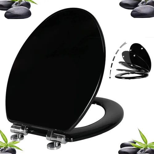 Vista 10 de Angel Shield Asiento de inodoro blanco de madera alargado con cierre silencioso 18.5" Bisagras de metal de liberación rápida, ajuste ajustable
