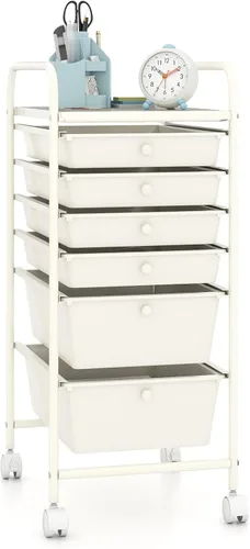 Vista 34 de Giantex Carro Organizador con 6 Cajones, con Ruedas, para Herramientas, Papel de Recortes, Hogar, Oficina, Escuela, Carro Utilitario Móvil Multiusos