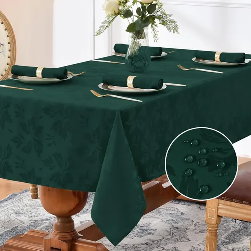 Vista 25 de Romanstile Mantel rectangular de jacquard de primavera, impermeable, diseño floral de damasco, manteles decorativos de tela pesada para cenas