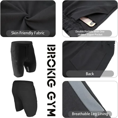 Vista 5 de BROKIG Pantalones cortos de entrenamiento de malla para hombre, pantalones cortos de entrenamiento para gimnasio, fisicoculturismo, pantalones