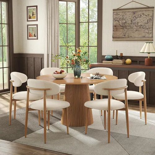 Vista 14 de Black Round Dining Table Set for 4, 47 In Kitchen Table with 4 Fabric Chair
