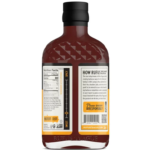 Vista 3 de Rufus Teague - Salsa BBQ Dulce Miel - Salsa Barbacoa Premium - Botella de 15.25 oz
