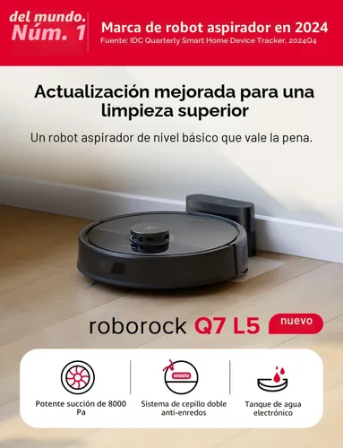 Vista 2 de Roborock Q7 L5 - Robot aspirador y fregona, 8,000 Pa de succión, actualización de Q5 Pro, sistema dual anti-enredo, navegación LiDAR, mapeo