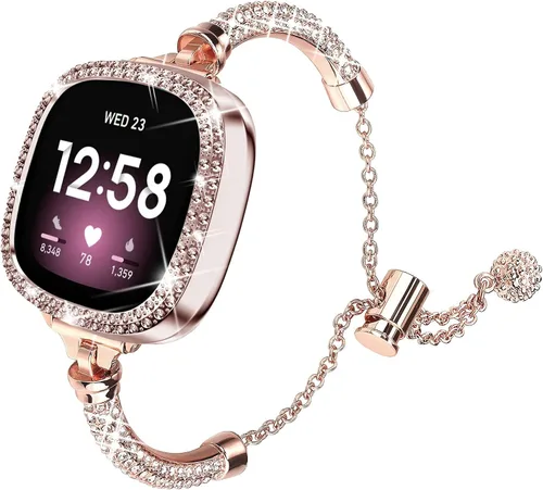 Vista 13 de Correa de reloj brillante compatible con Fitbit Versa 3/Fitbit Sense para mujer, correa ajustable de aleación de cristal con diamantes de imitación
