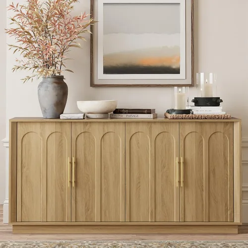 Vista 9 de FORTUNETEC Aparador Gabinete Buffet con Almacenamiento, Gabinete de Acento Moderno con Puertas Arqueadas, Consola de Medios Modular Grande de 67