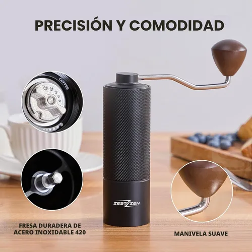 Vista 3 de Molinillo de café manual con rebaba cónica de precisión, molinillo de café manual ajustable con rodamientos dobles, molinillo de café portátil
