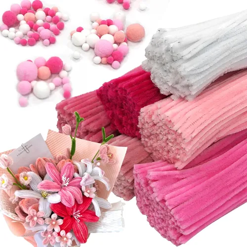 Vista 12 de 600 limpiadores de pipas pastel a granel con pompones para Suministros para manualidades de macaron