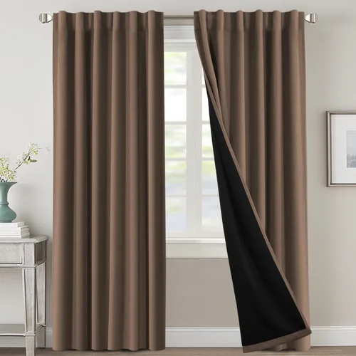 Vista 71 de H.VERSAILTEX Cortinas 100% opacas para dormitorio con forro negro, cortinas de oscurecimiento de habitación completa, con aislamiento térmico