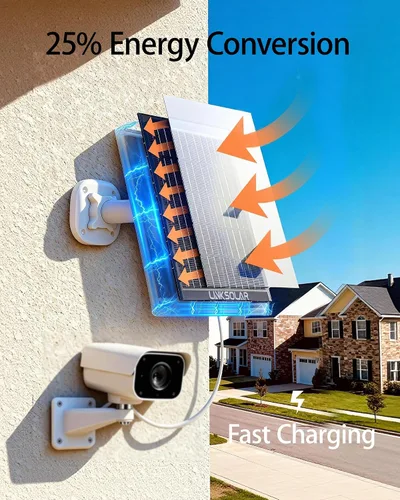 Vista 6 de Panel solar para cámara de seguridad, cargador solar de 3 W con enchufe de barril y puerto USB C para cámara de batería recargable al aire libre