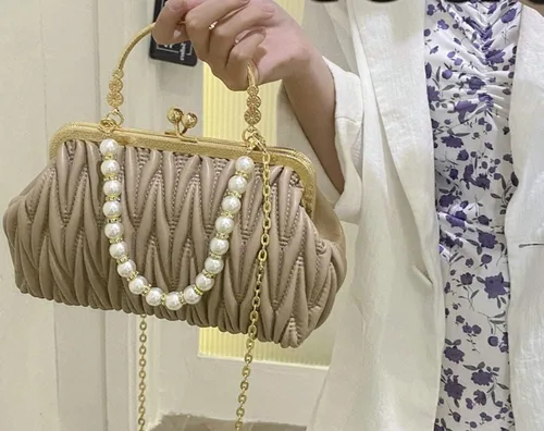 Vista 5 de Solyinne Bolso de mano para mujer, bolso de noche con perlas, sobre para noche, novia, boda, fiesta, club, bolsos cruzados