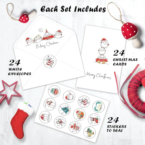 Vista 8 de BGTCARDS Bonitas tarjetas de Navidad, paquete de 24 con sobres