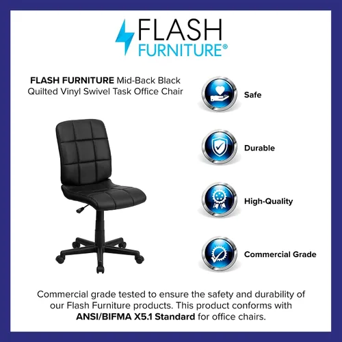 Vista 4 de Flash Furniture - Silla giratoria de respaldo medio de vinilo, acolchada, color negro