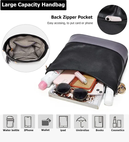 Vista 5 de Bolso grande de cuero suave de 3 piezas para mujer, elegante bolso de hombro Hobo con asa superior