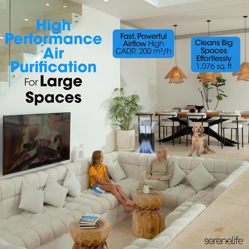 Vista 2 de SereneLife Purificador de aire HEPA para el hogar, WiFi inteligente y control de aplicaciones, purificador de aire ultra silencioso para dormitorios