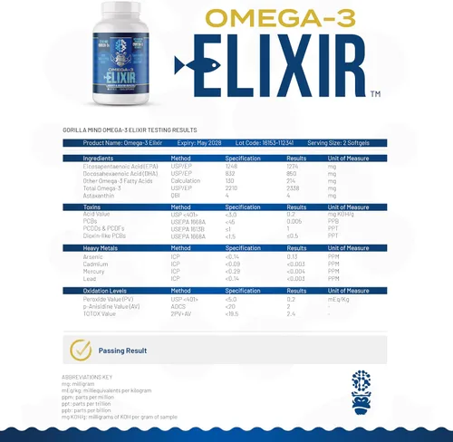 Vista 5 de Gorilla Mind Omega-3 Elixir™ 2210 mg de aceite de pescado en forma de triglicéridos reesterificados EPA, DHA + 2 ácidos grasos Infusión