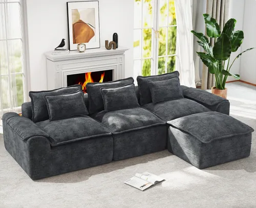Vista 32 de Hobestluk Cloud - Sofá individual de espuma viscoelástica con asiento profundo, sofá en forma de L con funda extraíble, sofá grande para sala