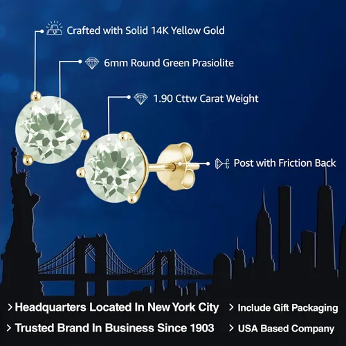 Vista 6 de Gem Stone King Aretes de oro de 14 quilates, 0.236 in, piedra natal redonda, Martini, 3 puntas, aretes de oro para mujer