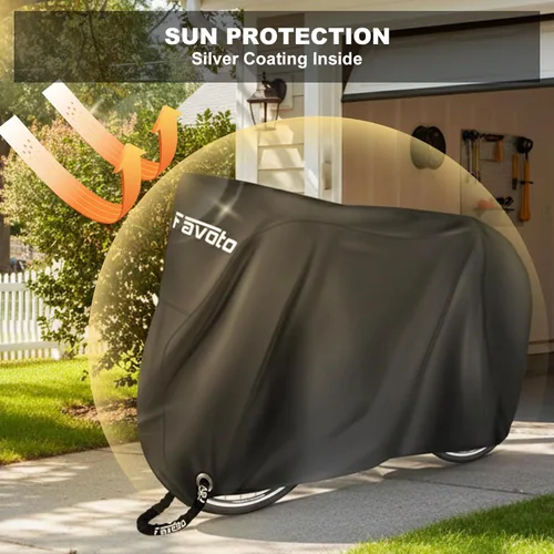 Vista 8 de Favoto - Funda impermeable para bicicleta al aire libre - Cubierta de bicicleta para 2 bicicletas XXL, protección contra el sol, la lluvia, el polvo