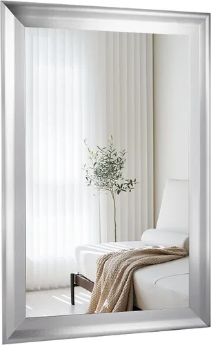 Vista 19 de CULER Espejo de pared de madera blanca para baño, espejos colgantes rectangulares de 20 x 16 pulgadas con marco de madera para sala de estar Blanco