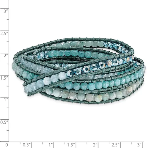 Vista 2 de ICE CARATS Tiendaitacristalcuarzo azulpulsera de cuero multienvoltura ajustable elástica de piedra natural concha de madera joyería de moda