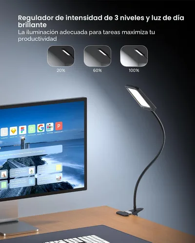 Vista 2 de TROND Lámpara de Escritorio LED con Abrazadera, 1000LM Súper Brillante Luz de Escritorio Regulable de 3 Niveles 6000K Luz de Día, Cuello de Cisne