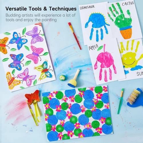 Vista 4 de Shuttle Art Juego de pintura de dedos lavable, 37 piezas con 10 colores (2 fl oz), pintura no tóxica para niños pequeños, pinceles de pintura