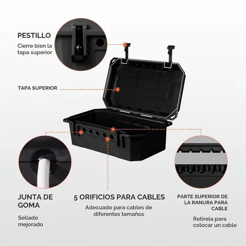 Vista 2 de WELKIN Caja Eléctrica Resistente para Exteriores (15.3 * 8.9 * 5.4 pulgadas), Cubierta de Cable de Extensión Impermeable Resistente a la Intemperie
