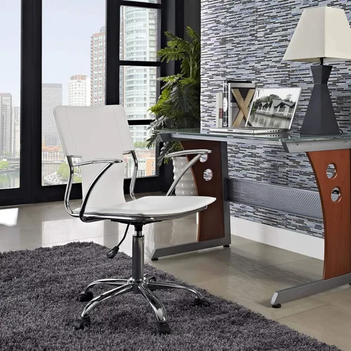 Vista 2 de Modway Silla de oficina giratoria de piel sintética de estudio en color blanco