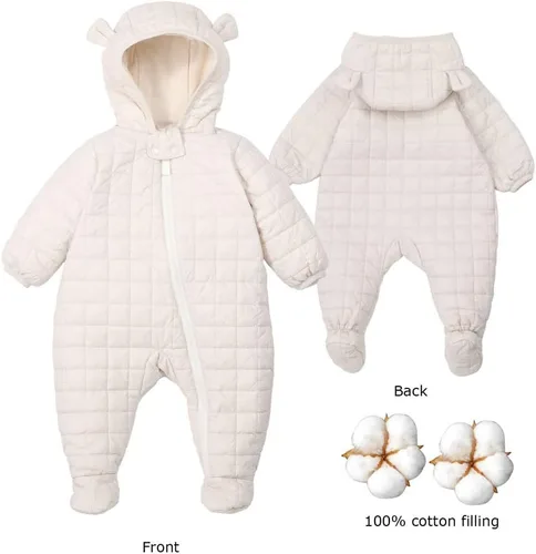 Vista 14 de DDY Traje de nieve para bebé niña niño de 0 a 3 meses, chaqueta de plumón con capucha, mameluco para bebé, mameluco para invierno, color gris